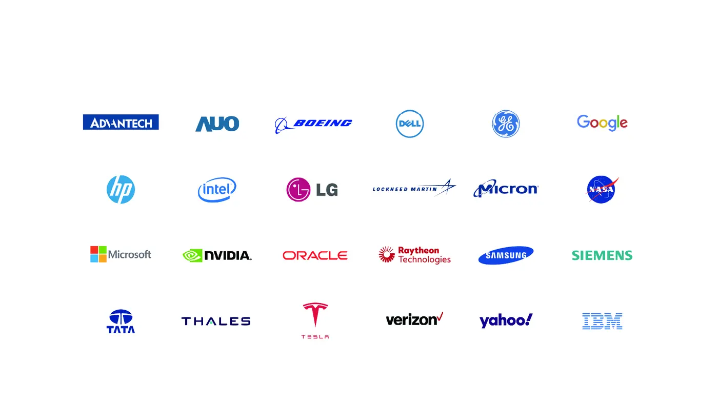 Leading organizations using ICY DOCK products, including Boeing, Dell, Google, Intel, Microsoft, NVIDIA, NASA, Samsung, Siemens, Tesla, Verizon, and IBM