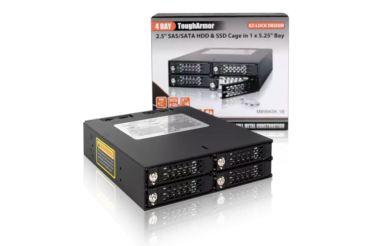 4-Bay 2.5" HDD/SSD Cage For 5.25" Drive Bay - Supports 9.5mm/12.5mm SATA Drives With Silent Fan