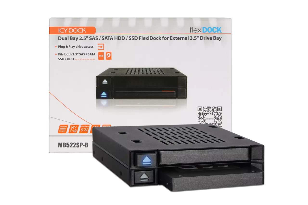 MB522SP-B_Dual 2.5” SSD Dock Trayless Hot-Swap SATA / SAS Mobile