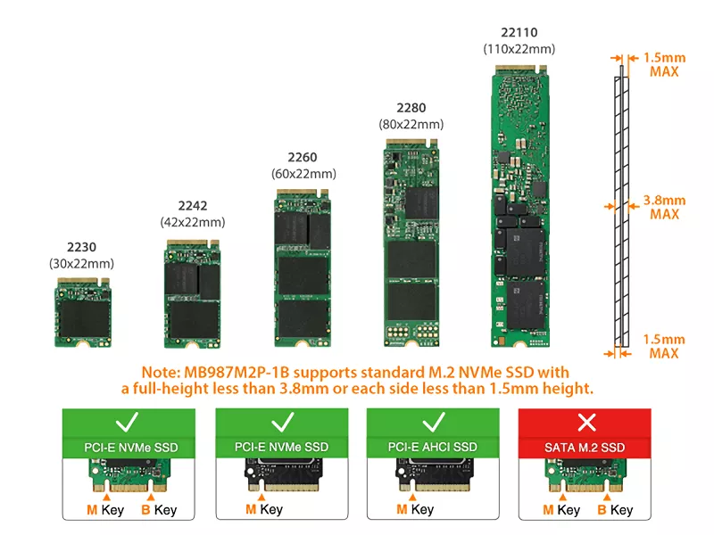 MB987M2P-1B_1 x M.2 NVMe SSD to PCIe 3.0/4.0 x4 Adapter with Heat Sink &  PCIe Bracket
