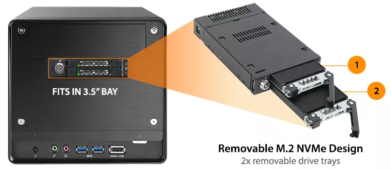 MB834M2K-B_2 Bay M.2 PCIe 3.0/4.0 NVMe SSD Mobile Rack for