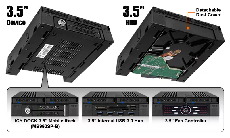 MB322SP-B_2x2.5 SAS/SATA HDD/SSD Mobile Rack +3.5 Slot for