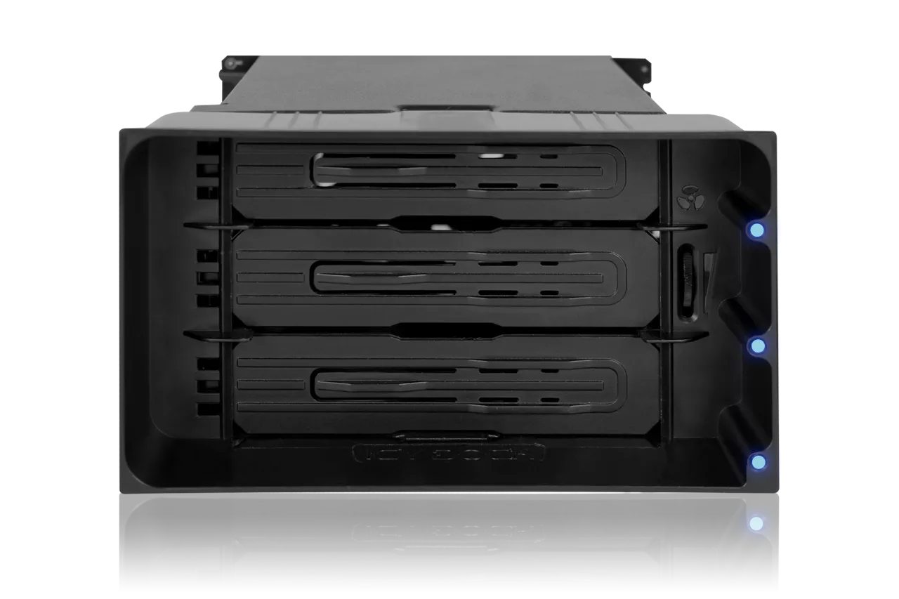 ICY DOCK Hot Swap 3 Bay 3.5 Inch SATA/SAS HDD Docking Enclosure Mobile Rack  in 2 x 5.25 Inch Drive Bay (Include 3X SATA Cables) | flexiDOCK MB830SP-B