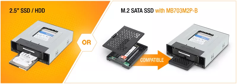 ICY DOCK Tray-Less 2.5 and 3.5 SATA SSD/HDD Docking Enclosure for  External 5.25 Drive Bay | flexiDOCK MB795SP-B