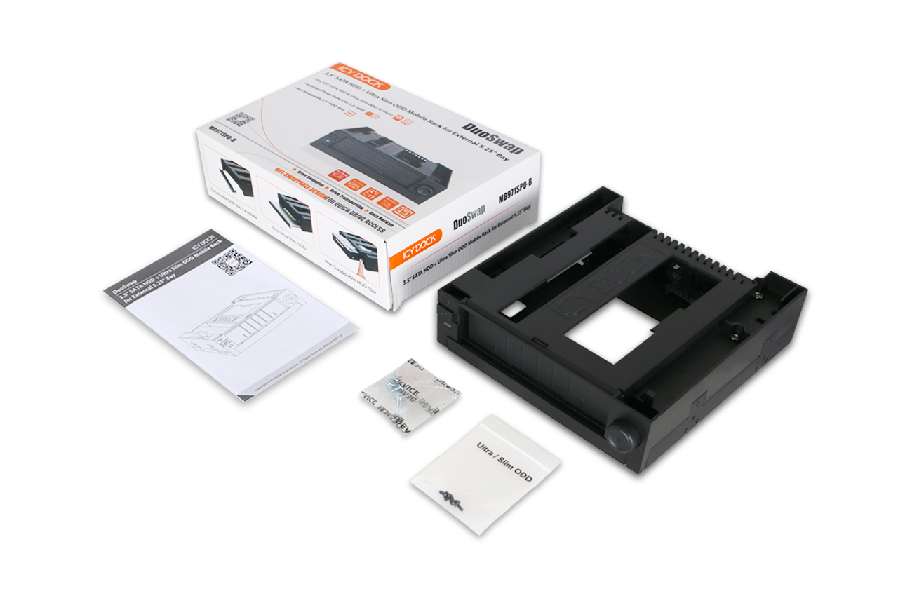 MB971SPO-B_Tray-Less 3.5 SATA HDD Mobile Rack and Ultra-Slim 9.5mm ODD Bay  for External 5.25 Bay